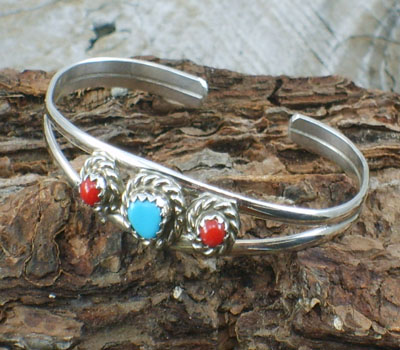 Native American Bracelet Turquoise Coral Cuff Children's-sz 4.25